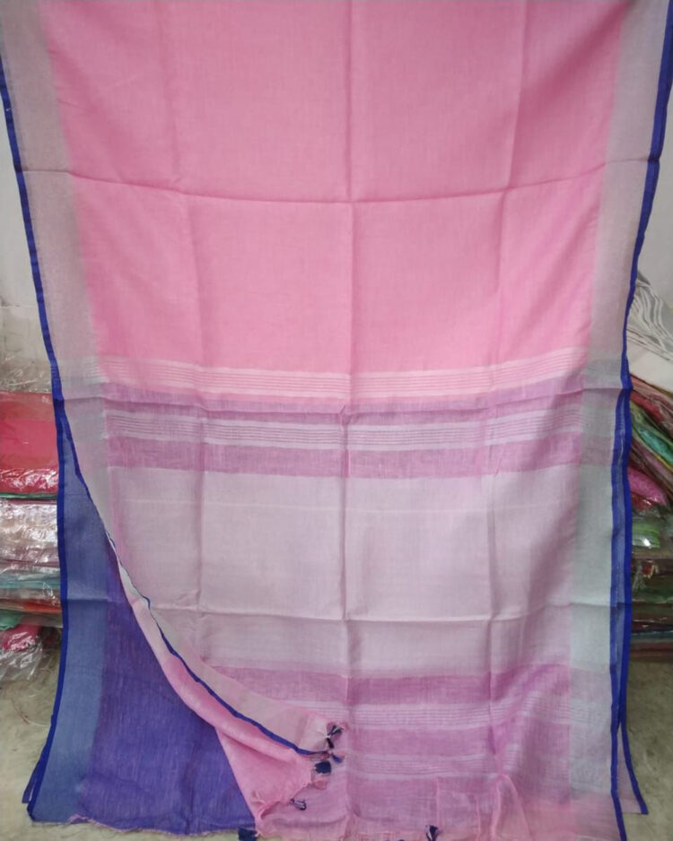 Baby Pink Plain Linen Saree