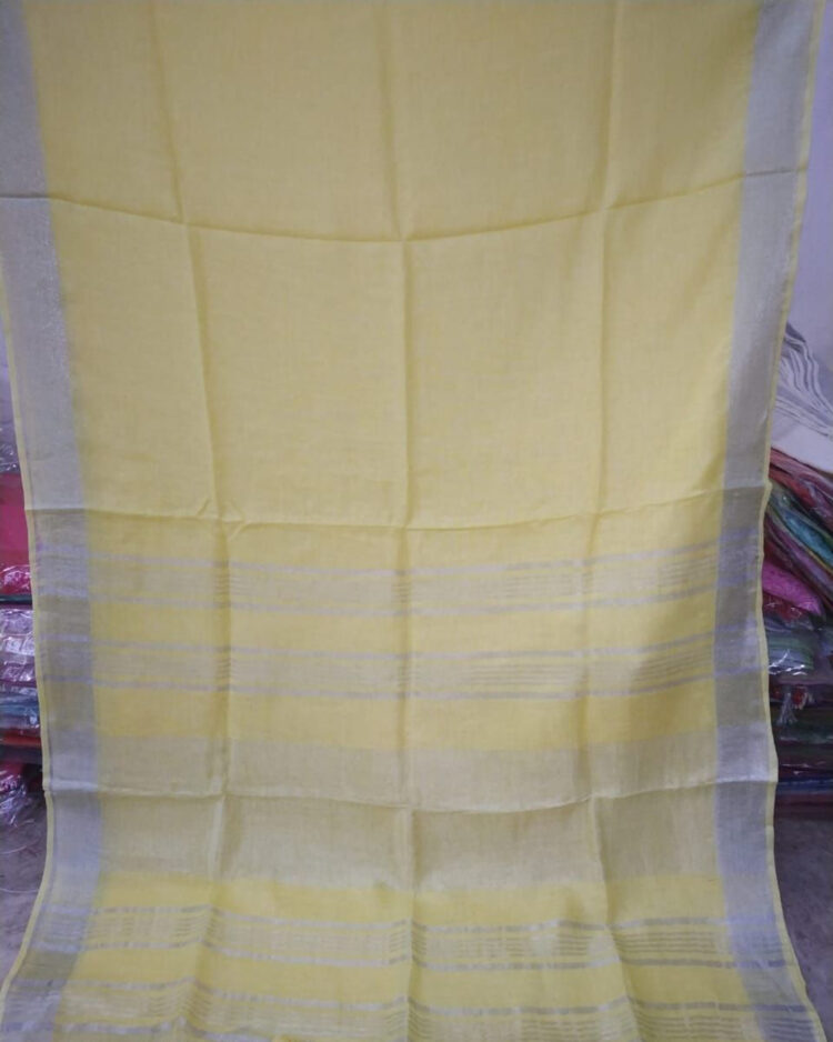 Light Yellow Plain Linen Saree