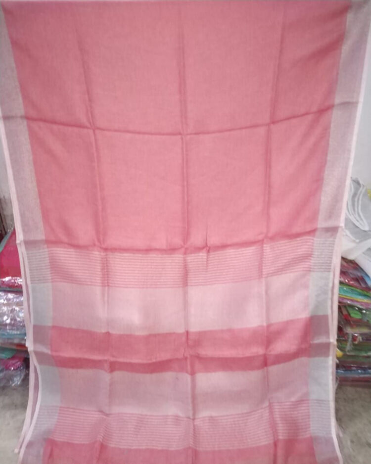 Pink Plain Linen Saree