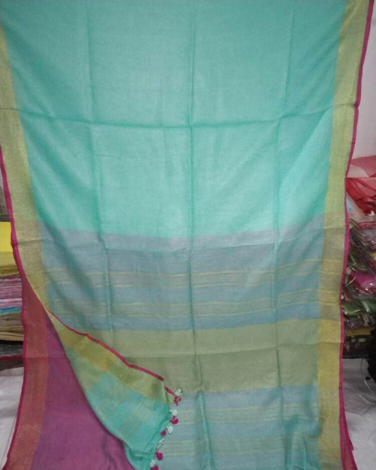 Blue Plain Linen Saree