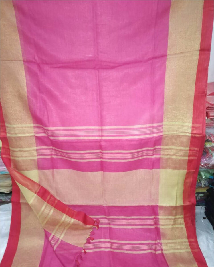 Pink Plain Linen Saree