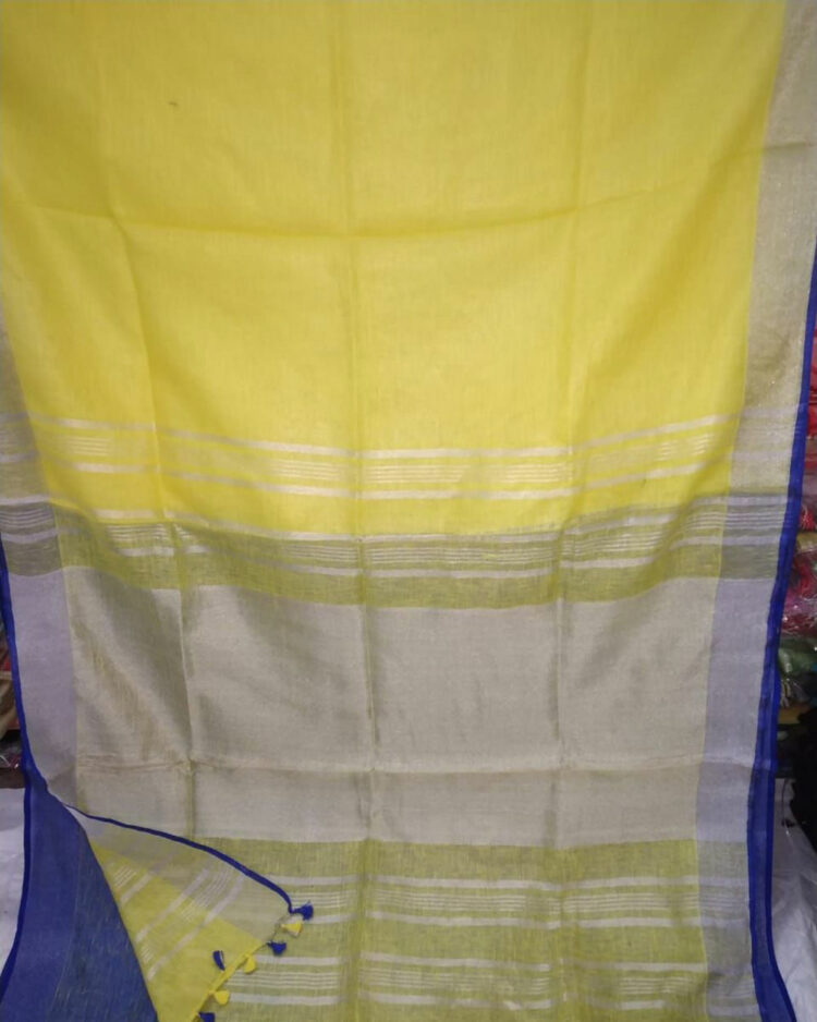 Yellow Plain Linen Saree