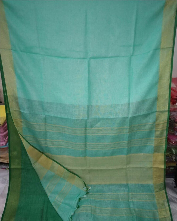 Sea Green Plain Linen Saree