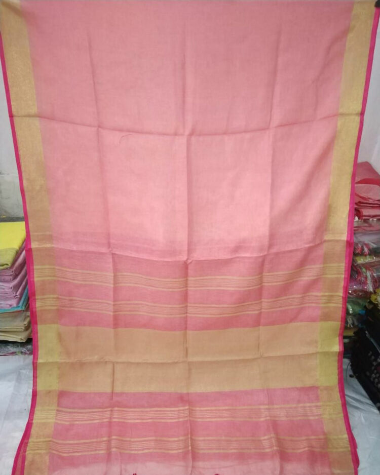 Light Pink Plain Linen Saree