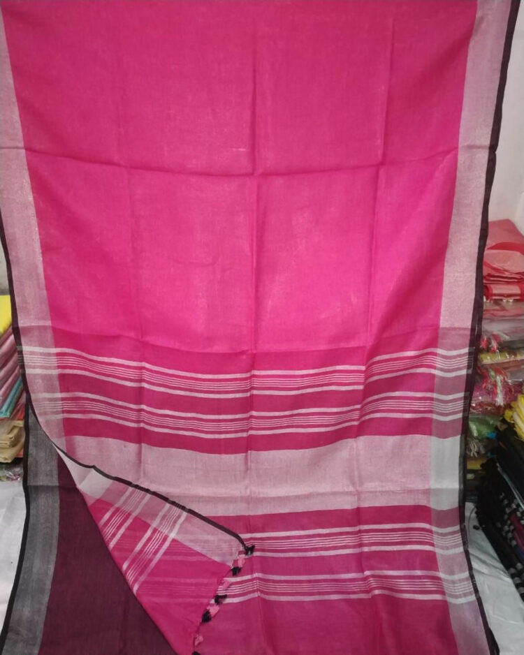 Pink Plain Linen Saree