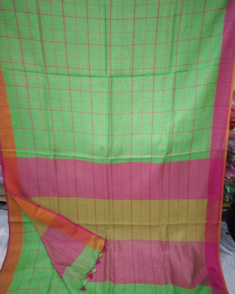 Green Plain Linen Saree