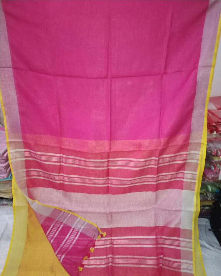 Pink plain Linen Saree