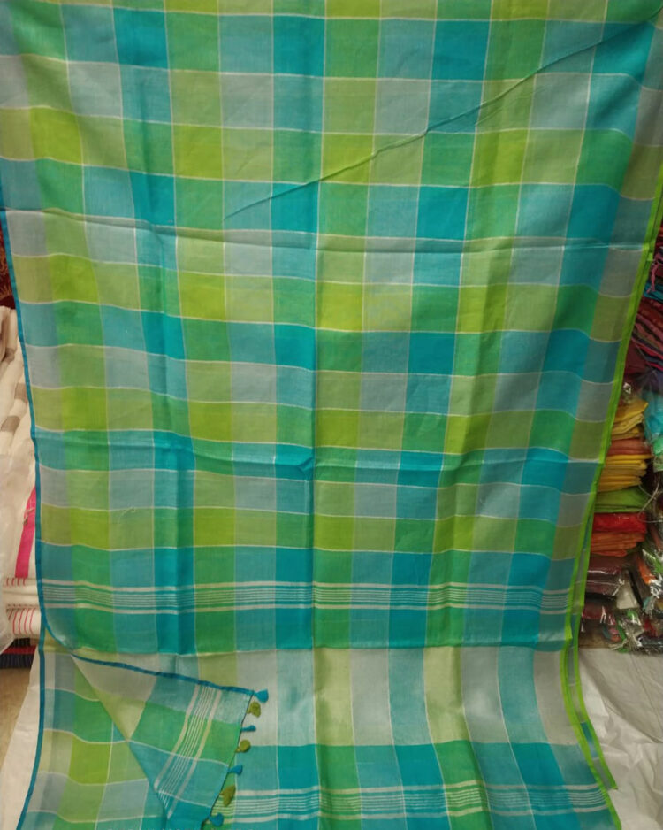 Checked plain Linen Saree