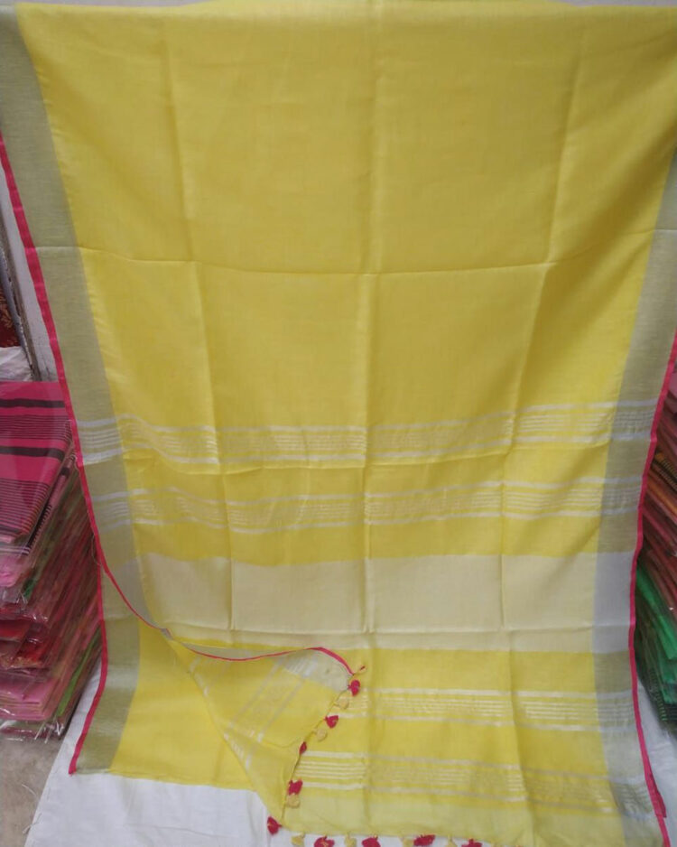 Yellow Plain Linen Saree