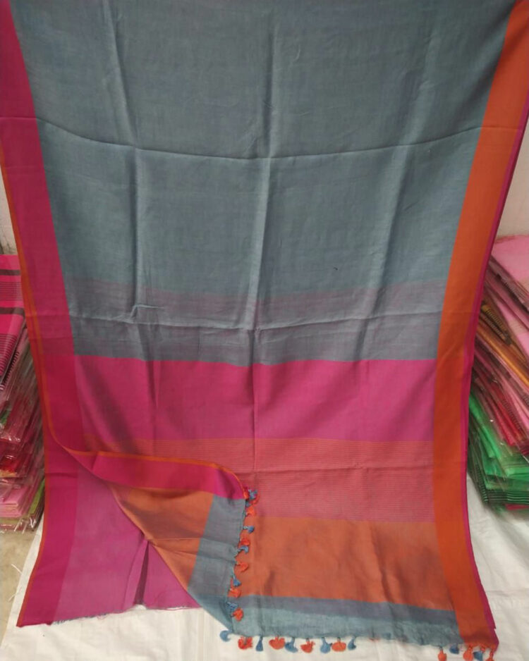 Grey Plain Linen Saree