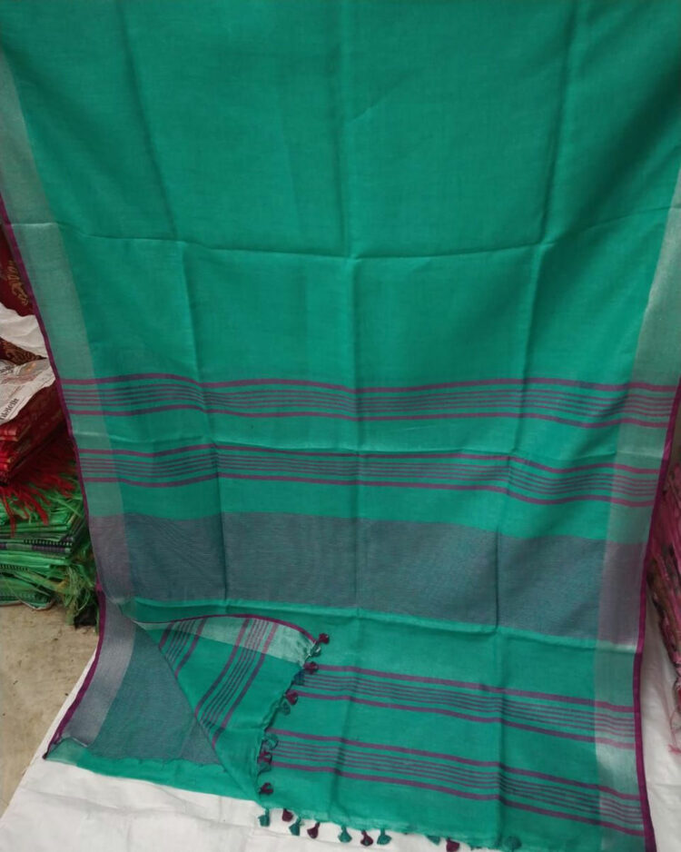 Green Plain Linen Saree