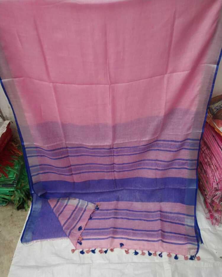 Pink plain Linen Saree