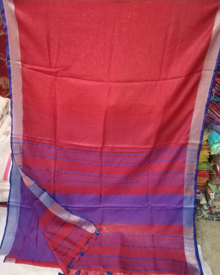 Red Plain Linen Saree