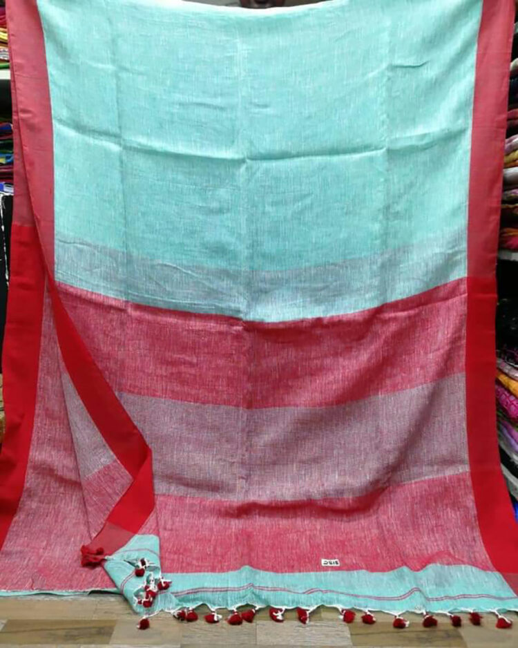 Ocean Blue Plain Linen Saree