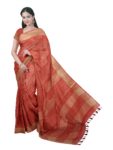 Red linen checks sarees