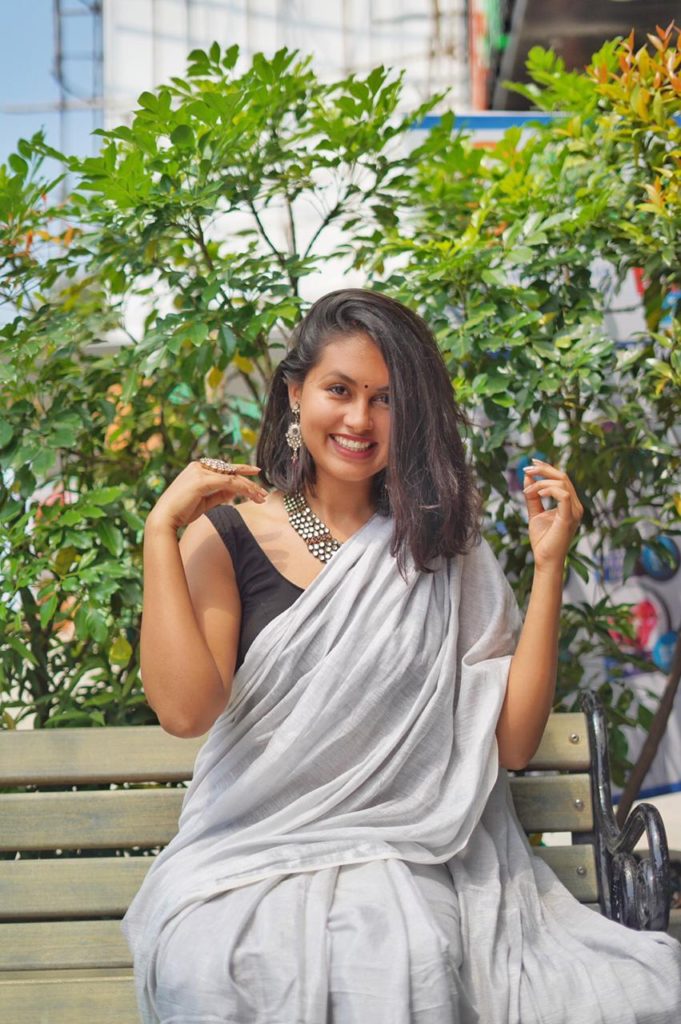 Silver Tissue Linen Saree