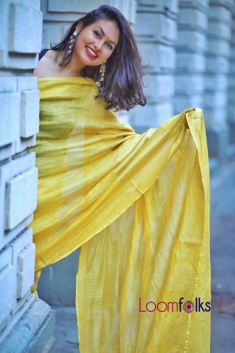 Golden-tissue-linen-saree