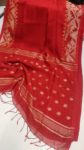 Red Dakai Linen Saree with Jacquard design