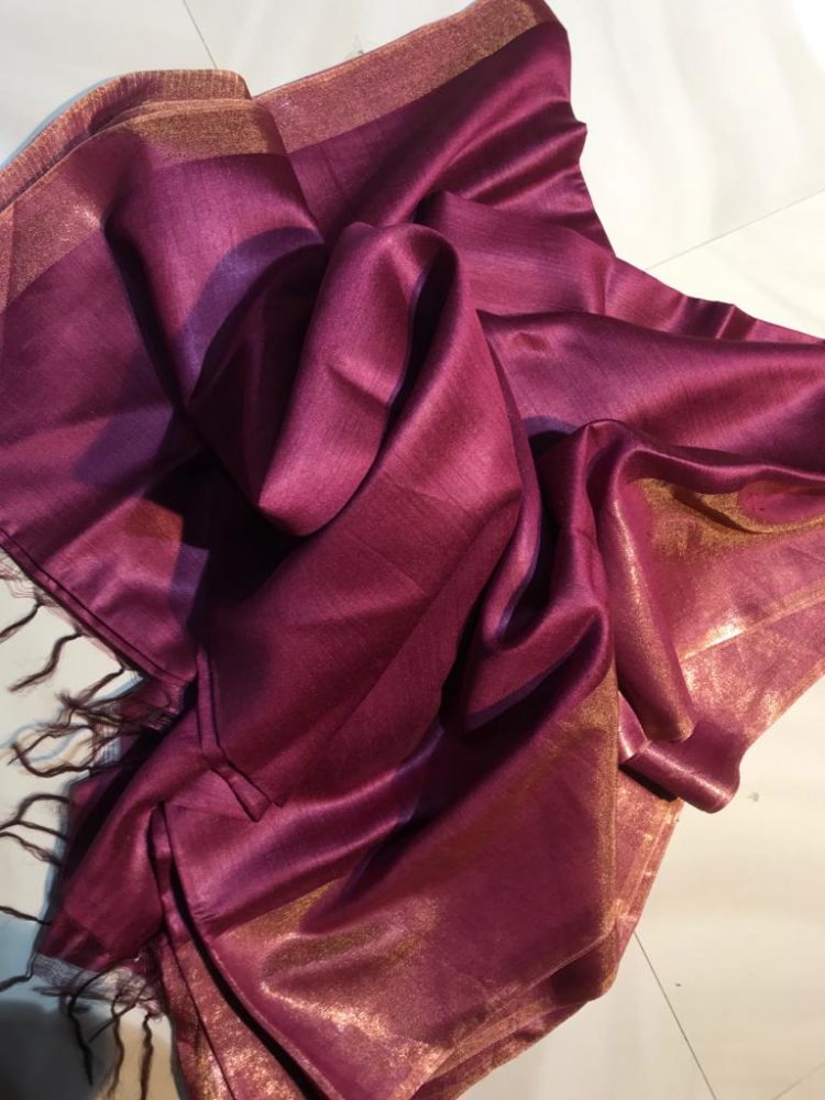 Burgundy-with-Golden-Border-Tussar-Munga-Silk-Saree