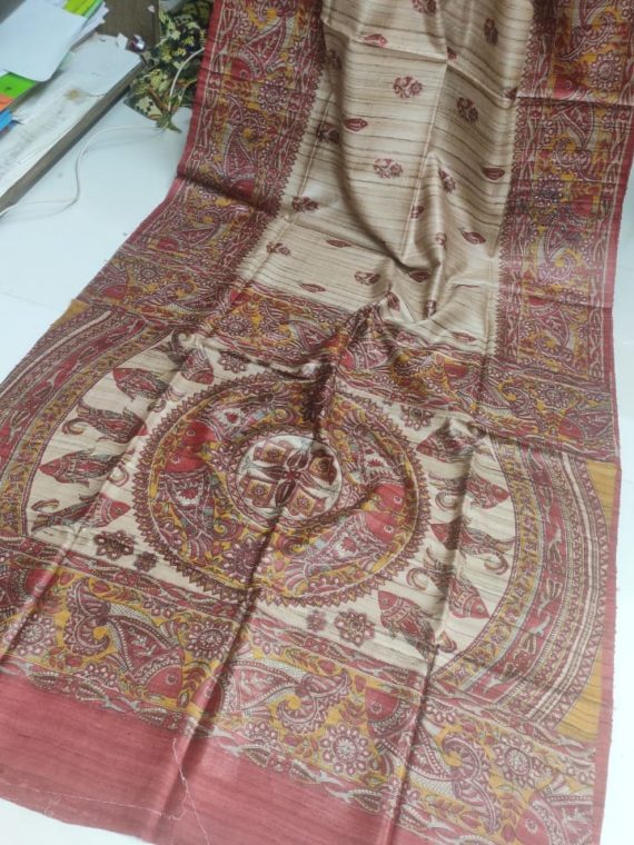 Cream-Tussar-Silk-Saree-with-Fish-design-on-Pallu