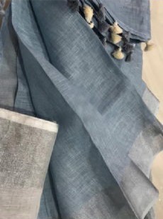 Grey-Plain-Linen-Saree-with-Silver-Border