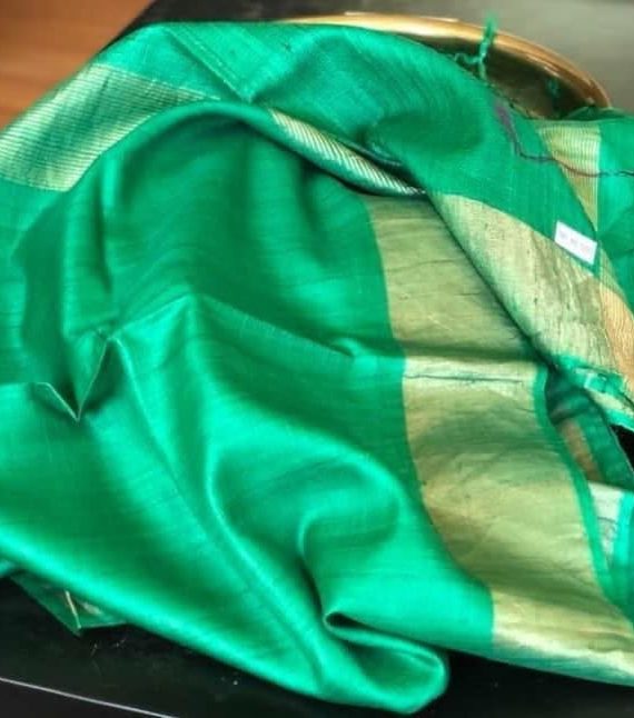 Light-Green-with-Golden-Border-Tussar-Munga-Silk-Saree