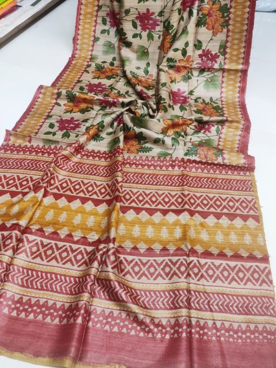 Off-white-Tussar-Silk-Saree-with-floral-print