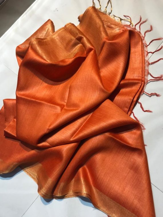 Orange-with-Golden-Border-Tussar-Munga-Silk-Saree