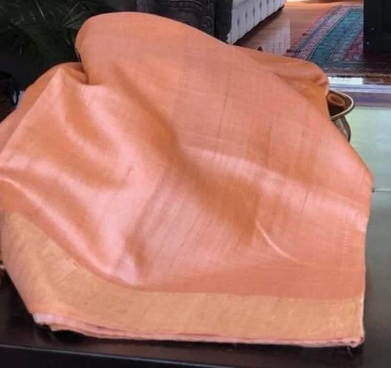 Peach-with-Golden-Border-Tussar-Munga-Silk-Saree