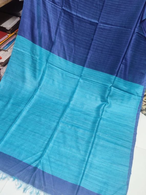 Plain-Royal-Blue-Tussar-Giccha-Saree-with-Contrast-Light-Blue-Pallu