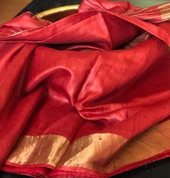 Red-with-Golden-Border-Tussar-Munga-Silk-Saree