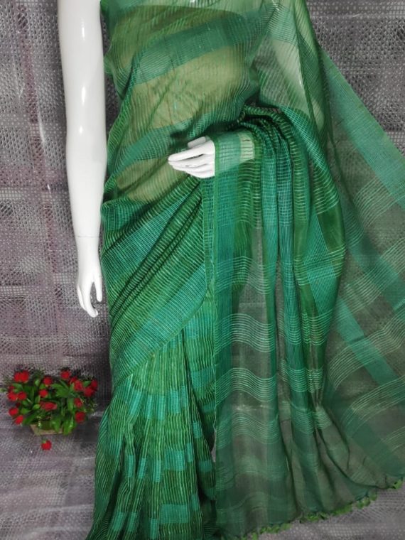 Dark Green Jute Kota Silk Saree