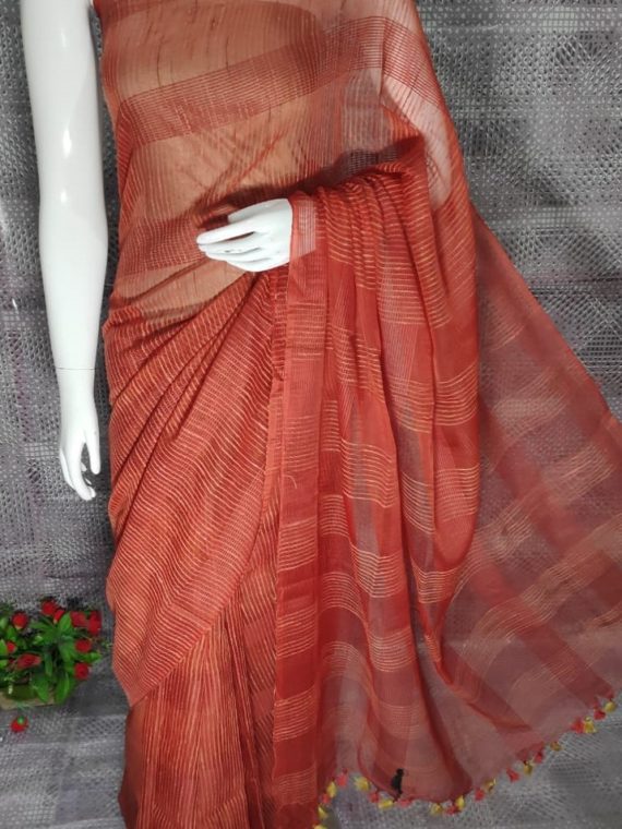 Dark Peach Jute Kota Silk Saree