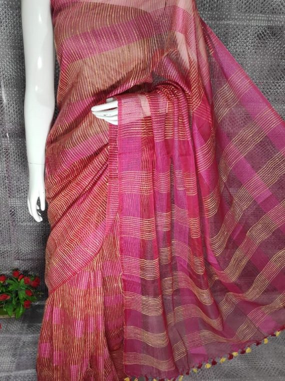 Dark Pink Jute Kota Silk Saree