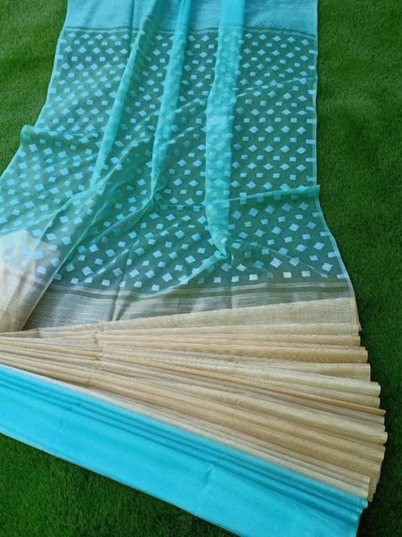 Light blue and Cream Kota Silk Half and Half Saree