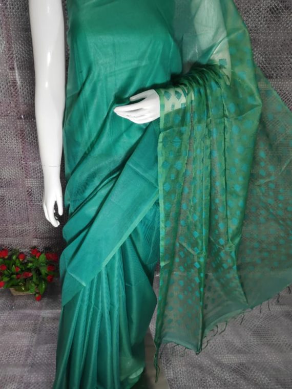 Ocean Green Kota Silk Saree