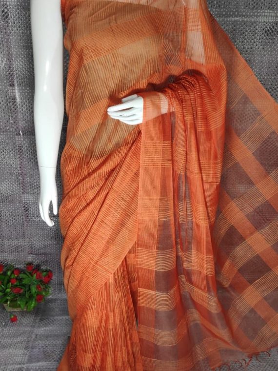 Orange Jute Kota Silk Saree