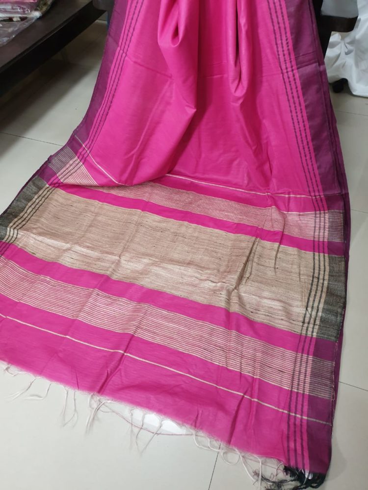 Pink Tussar staple Silk with Giccha Pallu