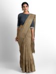 Cream plain khadi Cotton Saree