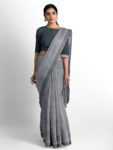 Grey plain khadi Cotton Saree