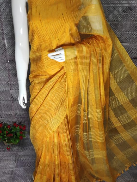 Yellow Jute Kota Silk Saree