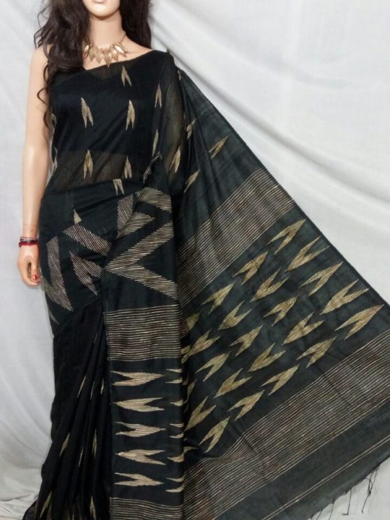 Black with Zig Zag Design Cotton Silk Saree