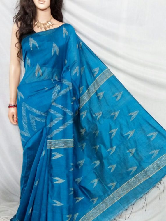 Blue with Zig Zag Design Cotton Silk Saree