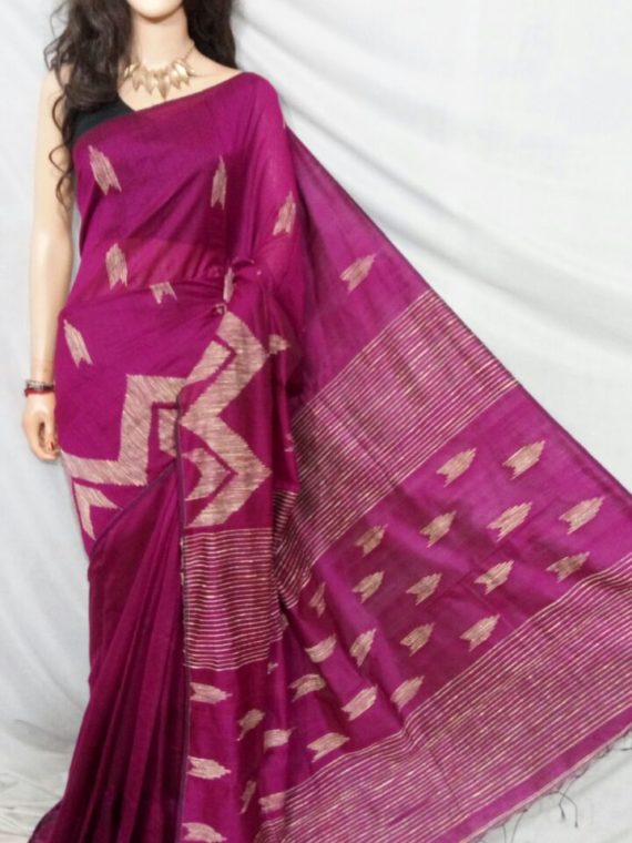 Burgundy with Zig Zag Design Cotton Silk Saree