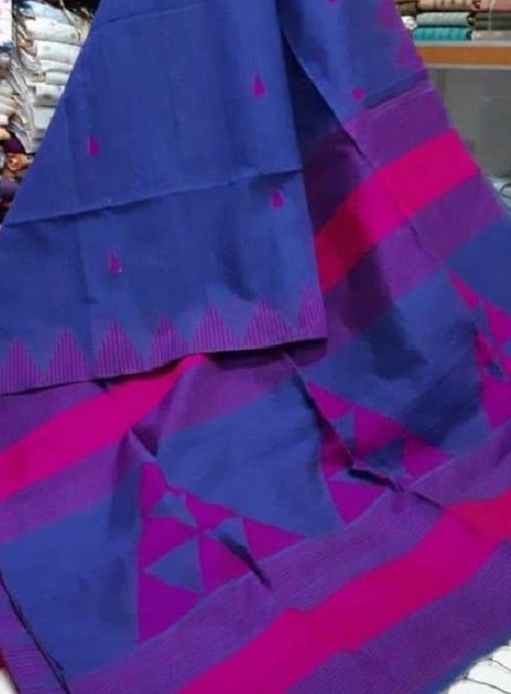 Dark Blue with Triangular design pallu soft Cotton Silk Saree
