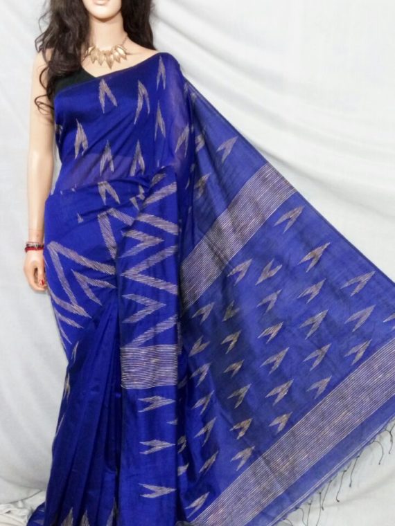 Dark Blue with Zig Zag Design Cotton Silk Saree