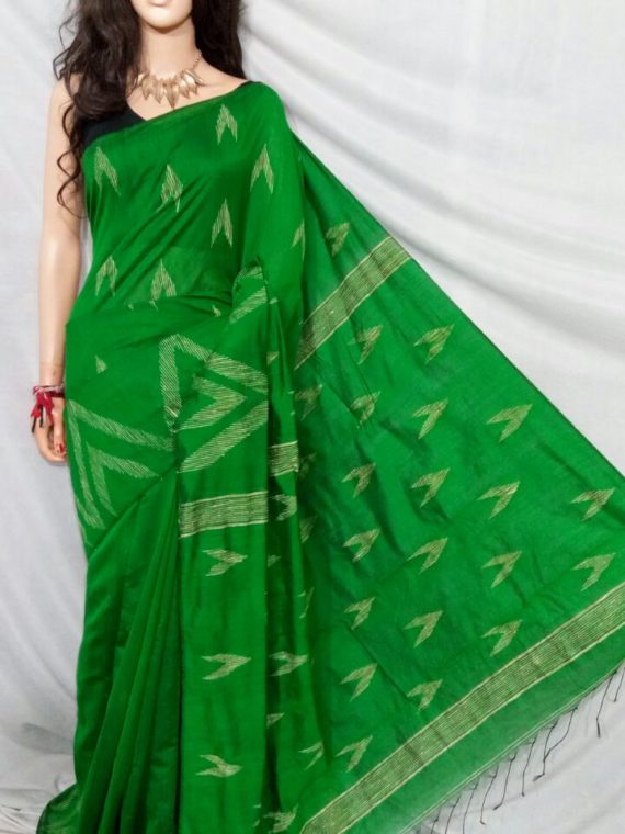 Dark Green with Zig Zag Design Cotton Silk Saree