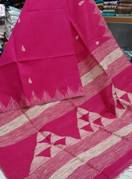 Dark Pink with Triangular design pallu design soft Cotton Silk Saree