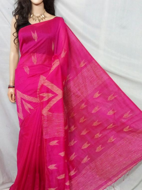 Hot Pink with Zig Zag Design Cotton Silk Saree