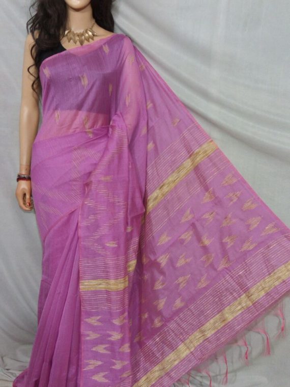 Lavender Purple with Golden Zig Zag Design Cotton Silk Saree